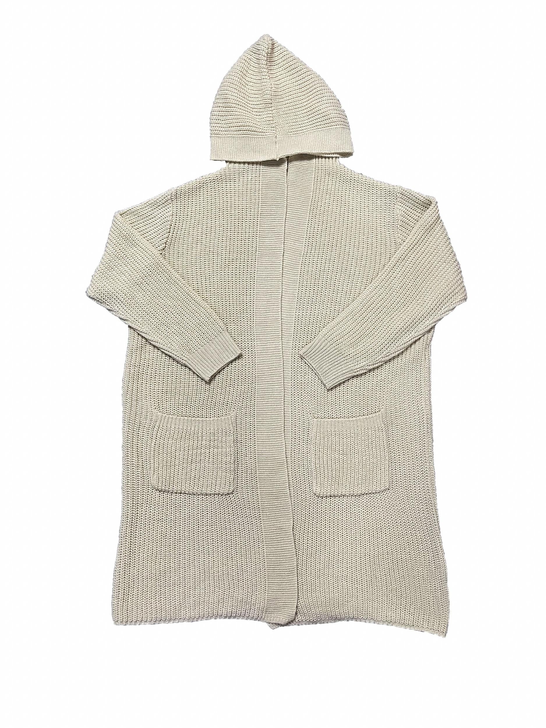 Solid Long Sleeve Open Front Hooded Cardigan With Pockets