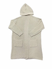 Solid Long Sleeve Open Front Hooded Cardigan With Pockets