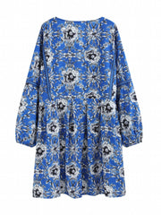 Floral Print Lantern Sleeve V Neck Mini Dress