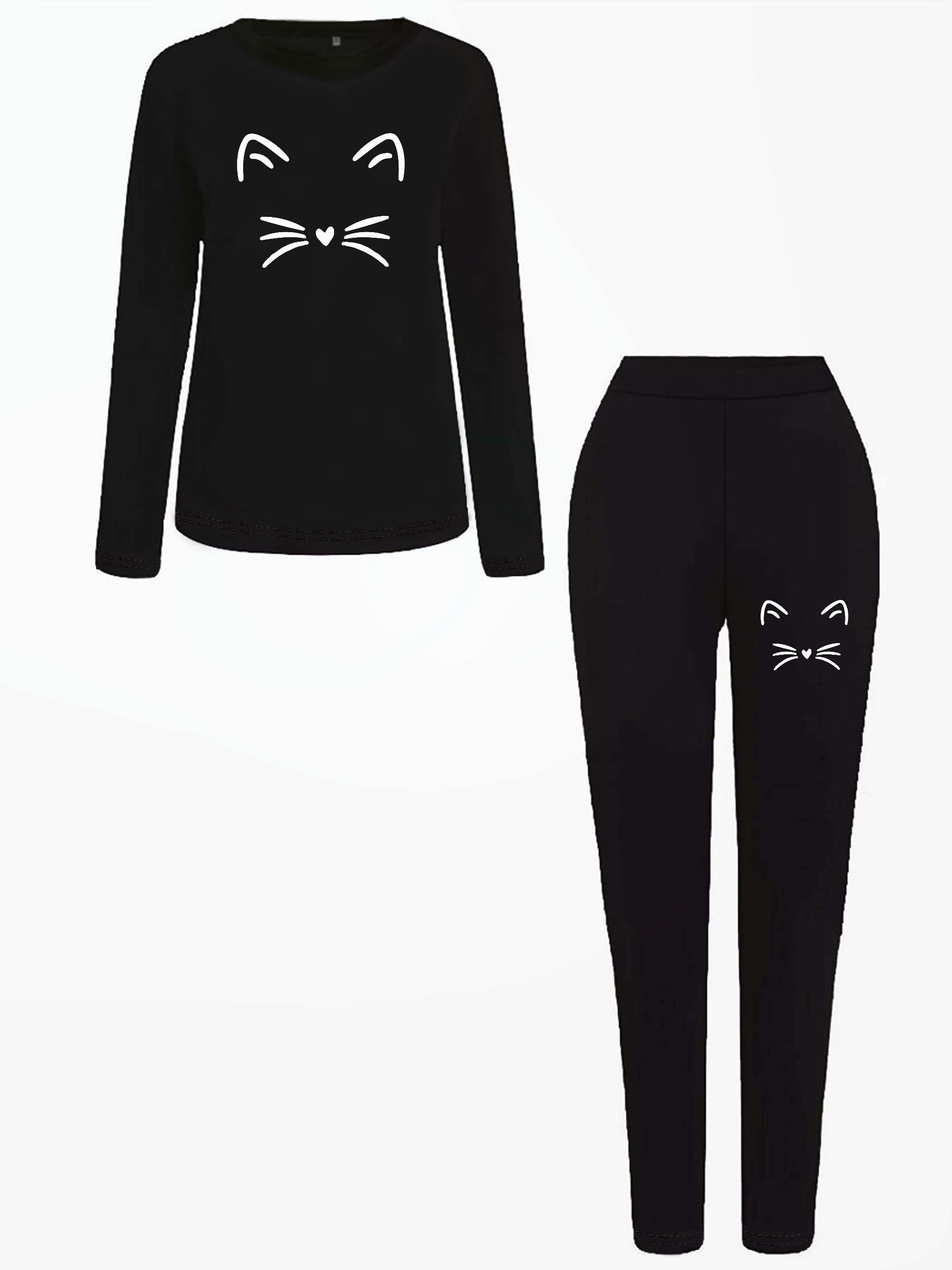 Plus Graphic Print Long Sleeve Top & Leggings Set