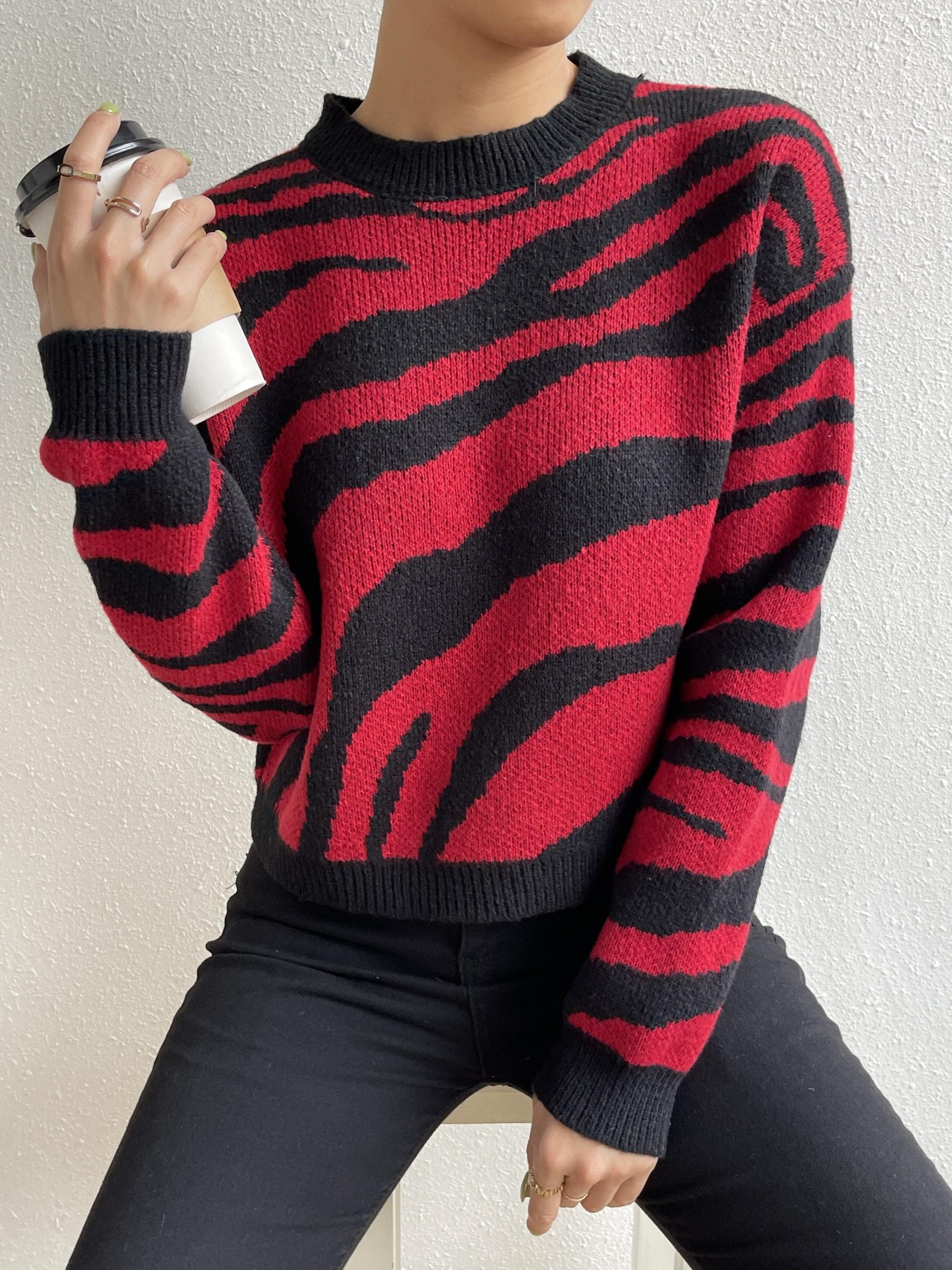 Vintage Jacquard Striped Round Neck Sweater