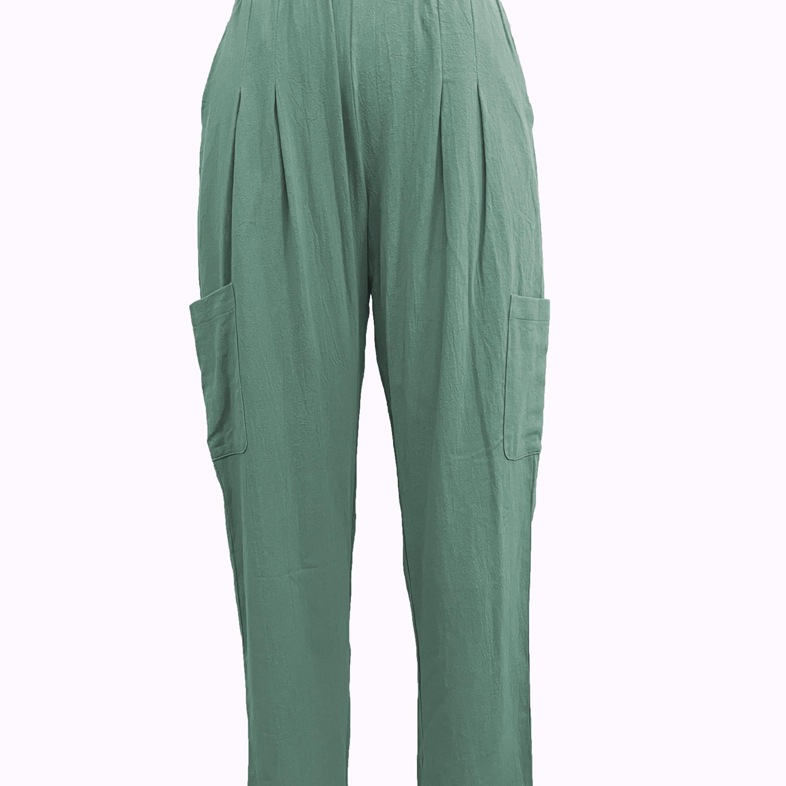 Elastic Waist Cropped Pants with Pockets for Women