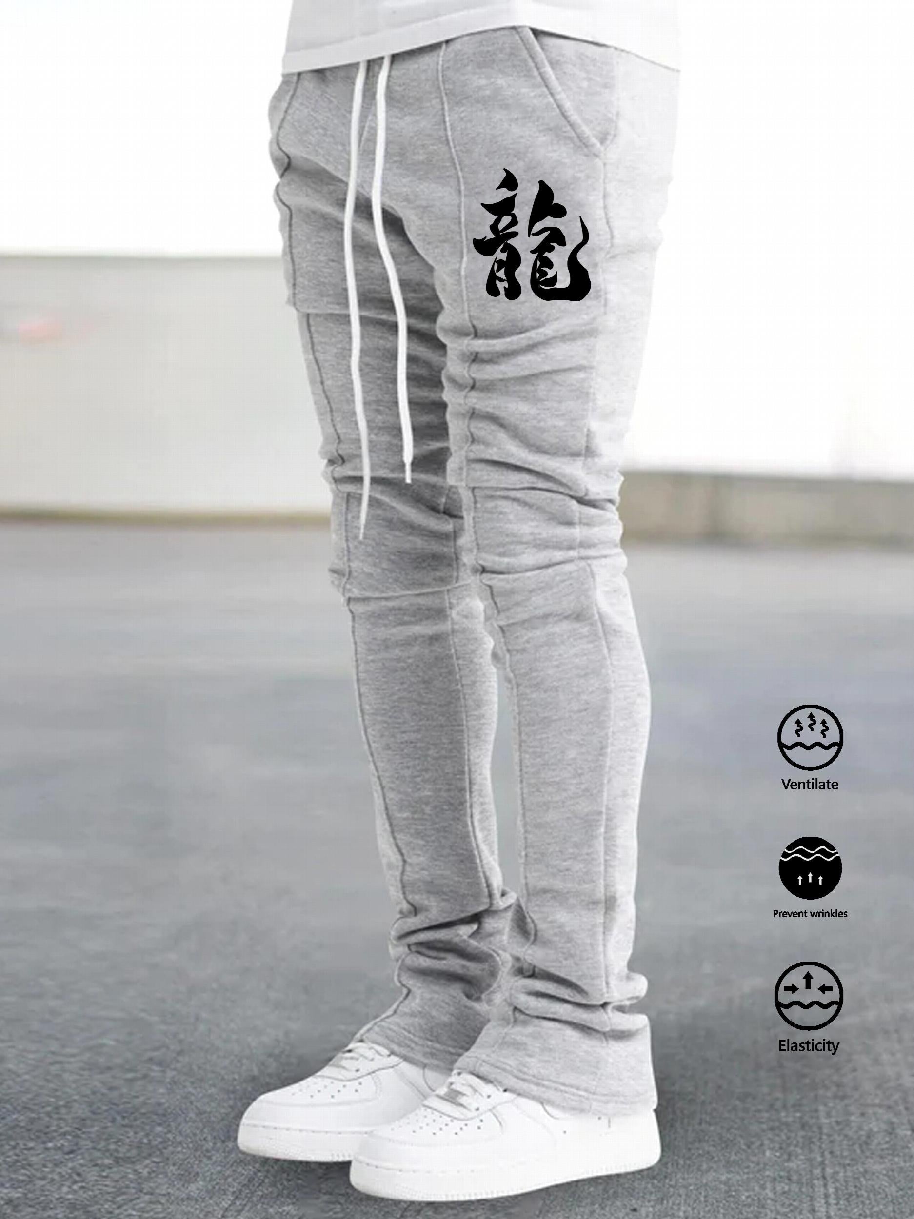 Dragon Print Comfy Bell Bottom Pants Men's Stretch Hip Hop Joggers