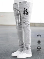 Dragon Print Comfy Bell Bottom Pants Men's Stretch Hip Hop Joggers