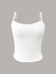 Jacquard Lace Trim Spaghetti Strap Top for Women