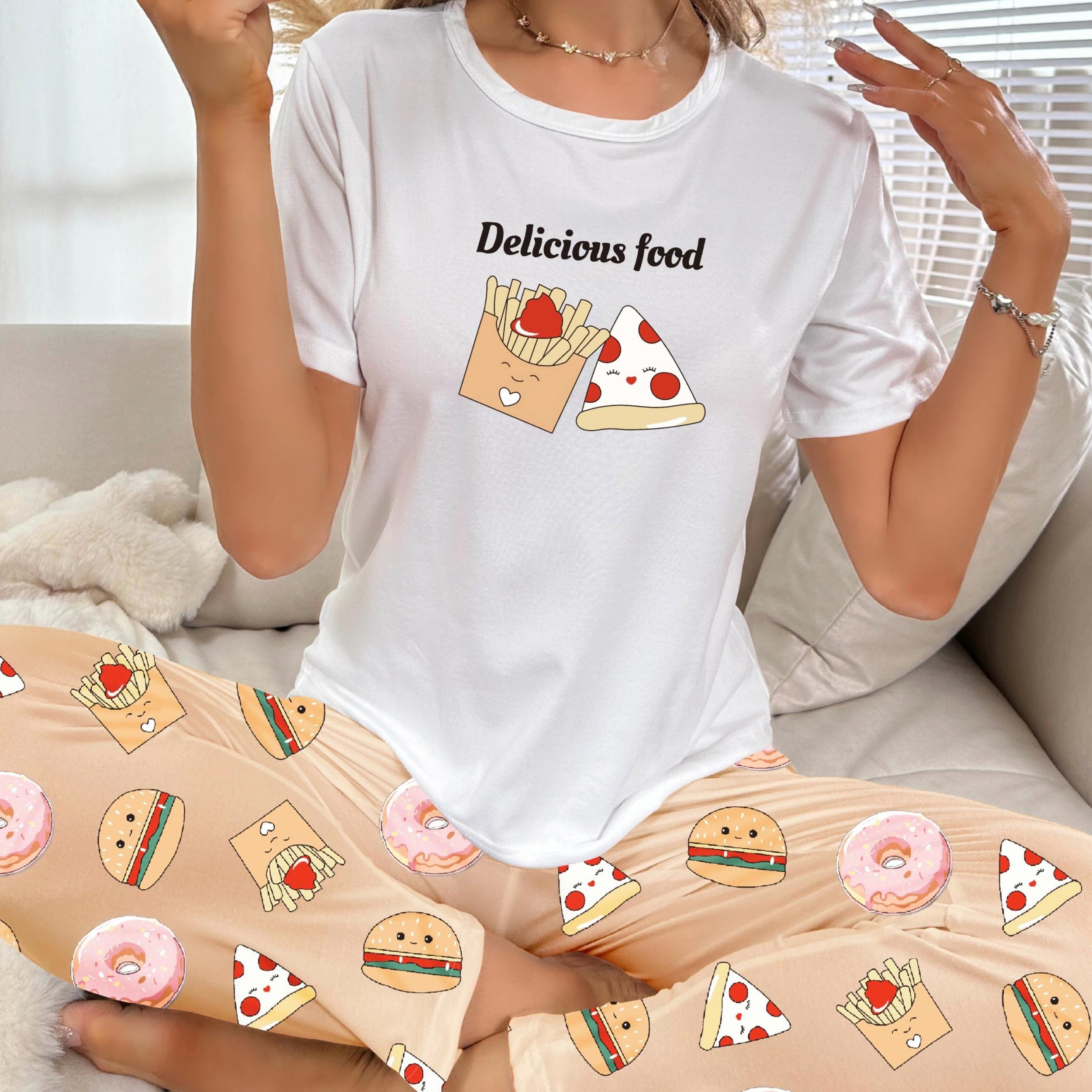 Cartoon Food Print Pajama Set Women's Sleepwear