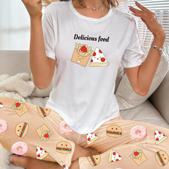 Cartoon Food Print Pajama Set Women's Sleepwear