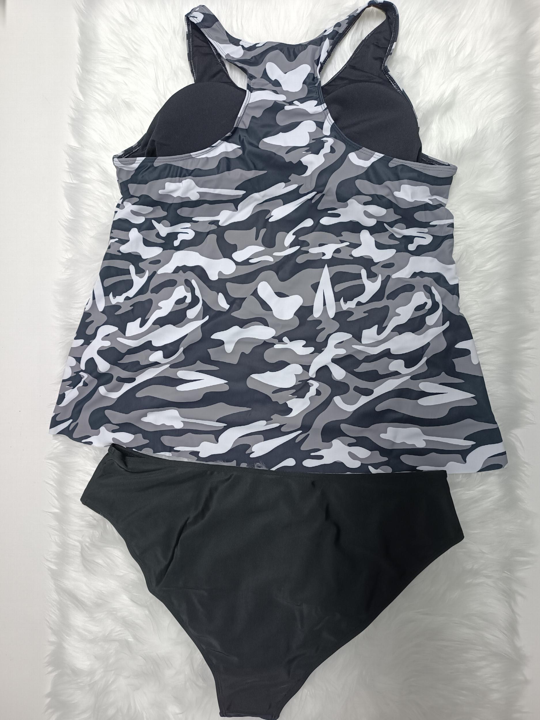 Camo Print Tankini Set Women's Racer Back Swimsuit Two Piece
