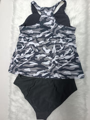Camo Print Tankini Set Women's Racer Back Swimsuit Two Piece