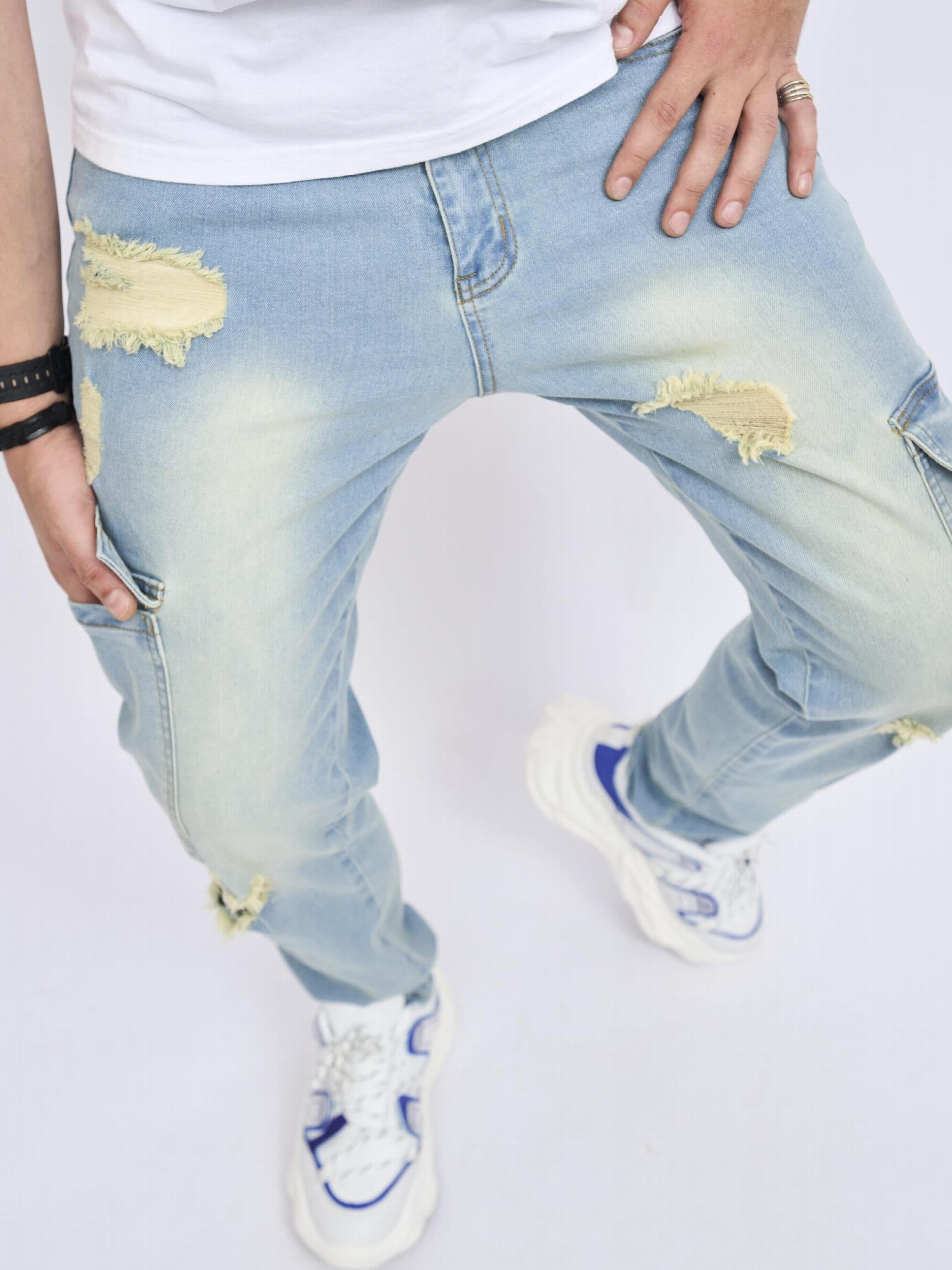 Ripped Jeans Men Casual Medium Stretch Denim Pants