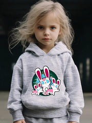 Girls Rabbit Pattern Long Sleeve Hooded Sweatshirt and Sweatpants Set