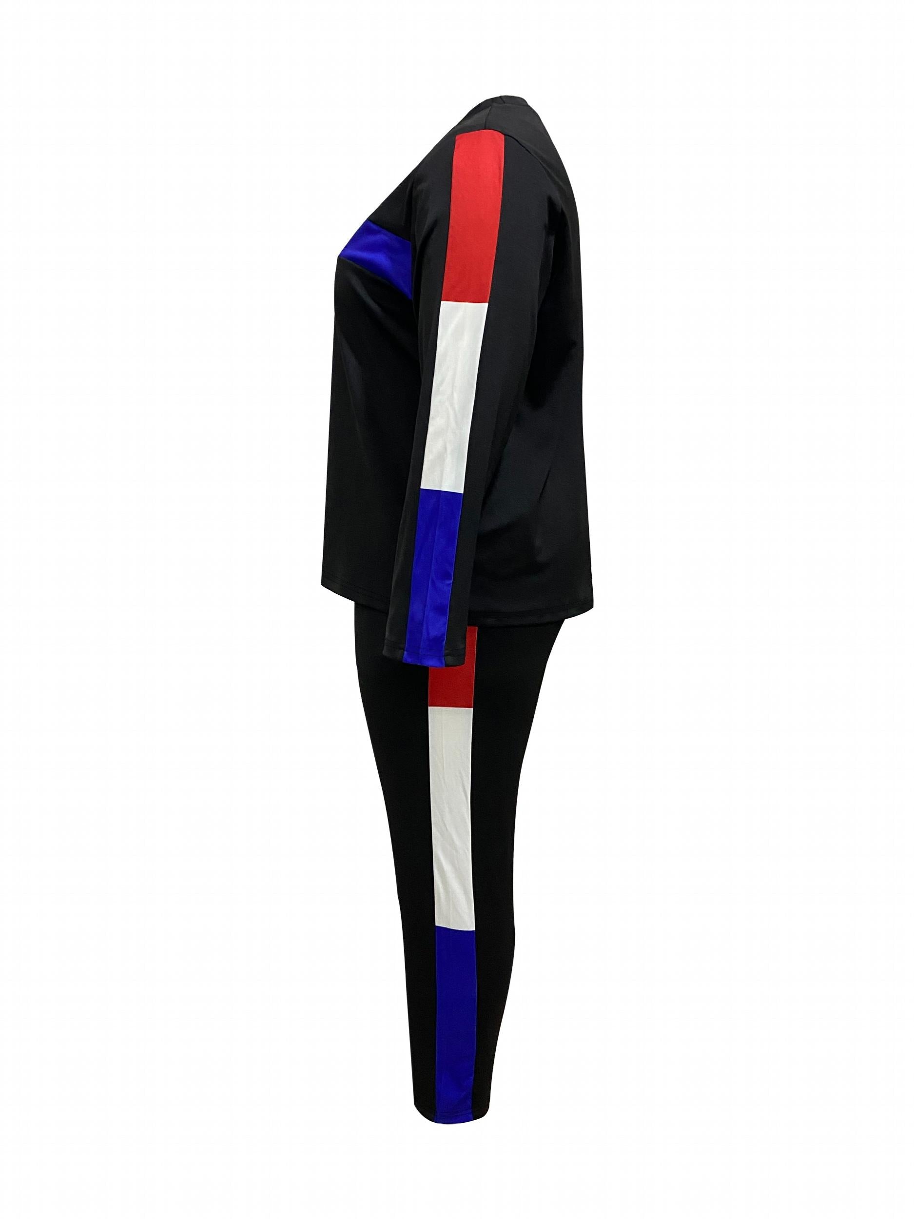Striped Print Long Sleeve Top & Pants Set