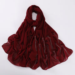 Rhinestone Chiffon Hijab Solid Long Scarf Casual Shawl Head Wrap Bandana