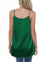 Solid Pleated Cami Top Sleeveless Crew Neck Summer Top Women's Clothing