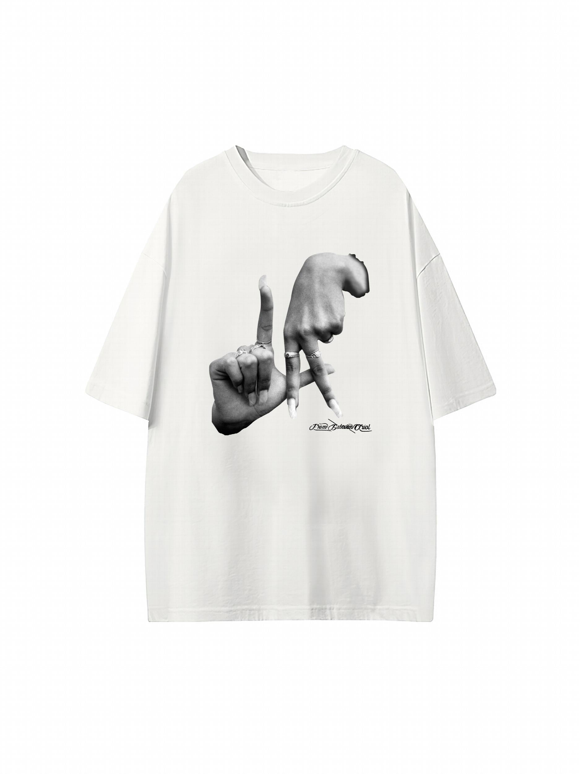 Gesture Print Loose Hip hop Short Sleeve Tee Shirt