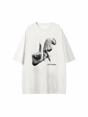 Gesture Print Loose Hip hop Short Sleeve Tee Shirt
