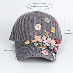 Hollow Out Knit Flower Decor Baseball Cap Women Sun Hat