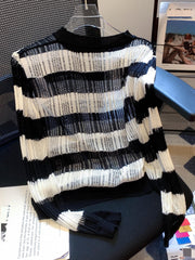 Striped Crew Neck Sweater Long Sleeve for Women's Spring & Fall