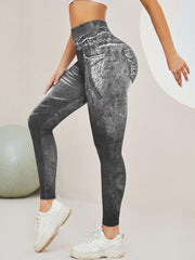 Denim Print Seamless Yoga Leggings High Waist High Stretch Outwear Sports Tights