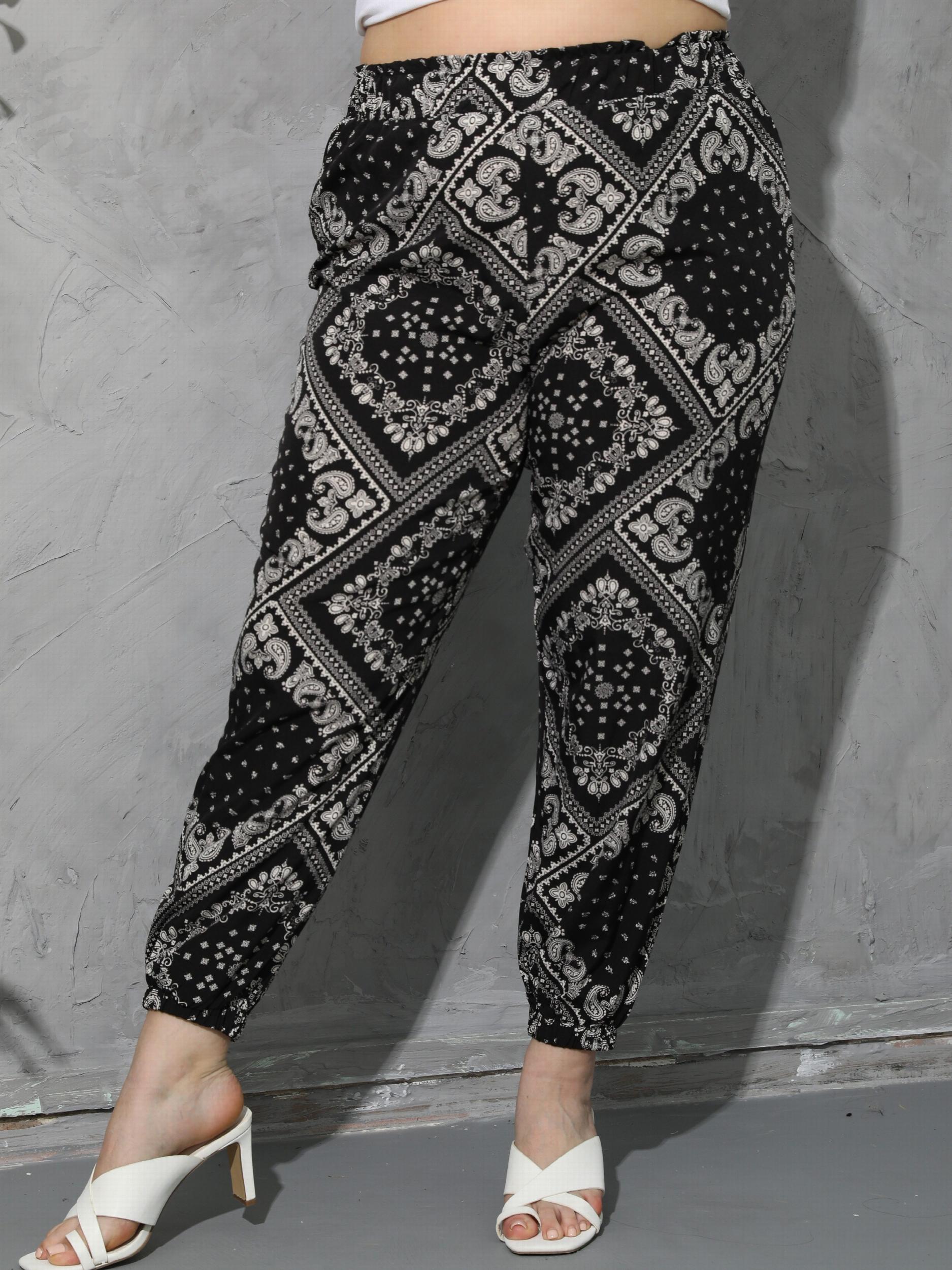 Paisley & Scarf Print High Rise Paperbag Waist Carrot Pants