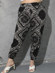 Paisley & Scarf Print High Rise Paperbag Waist Carrot Pants