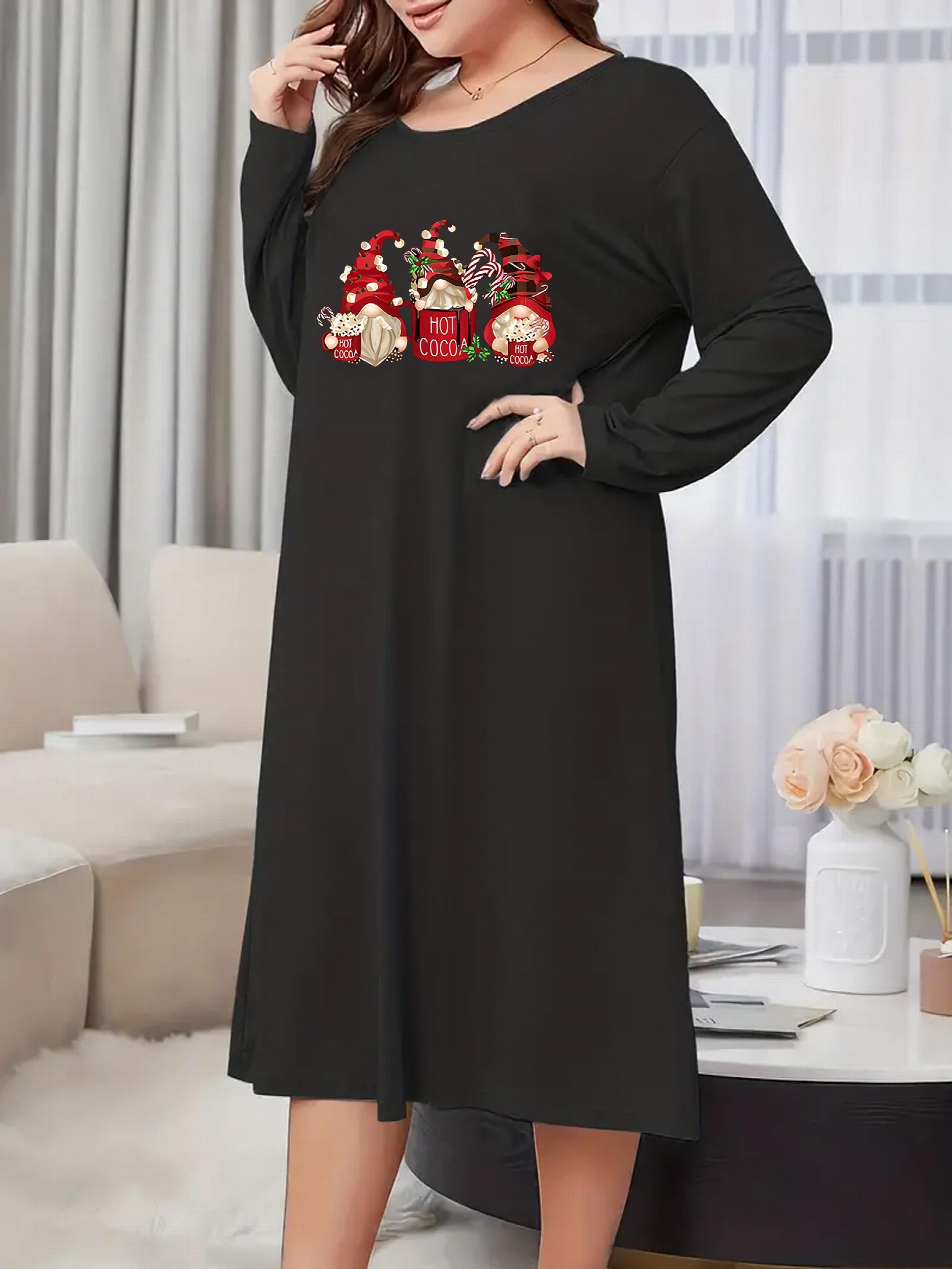 Christmas Party Nightdress Women's Plus Gnomes & Lollipop Print