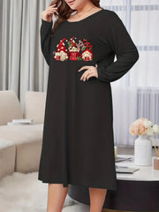 Christmas Party Nightdress Women's Plus Gnomes & Lollipop Print