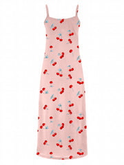 Casual Dress Women's Plus Cherry Print V Neck Maxi Cami Dress