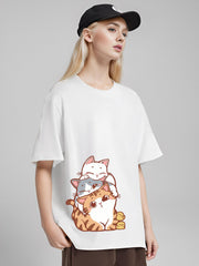 Cat Graphic Casual Short Sleeve Top Cartoon Print Sports T-shirt