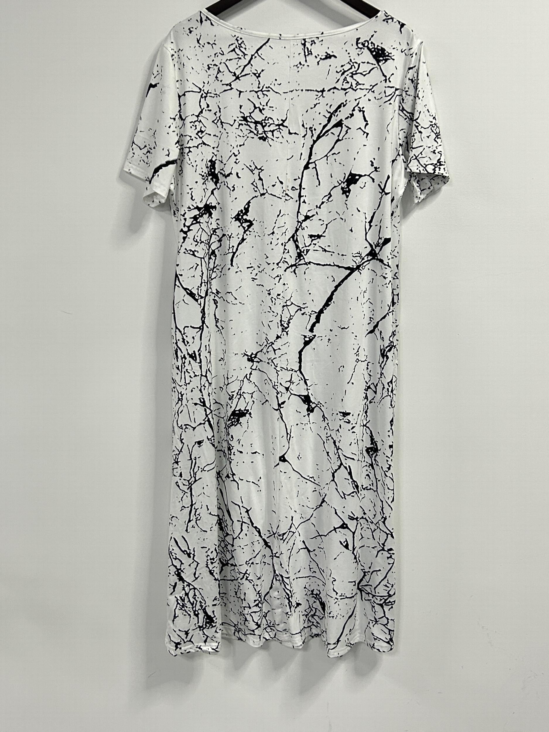 Marble Print Short Sleeve Midi Dress With Pockets
