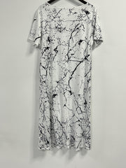 Marble Print Short Sleeve Midi Dress With Pockets