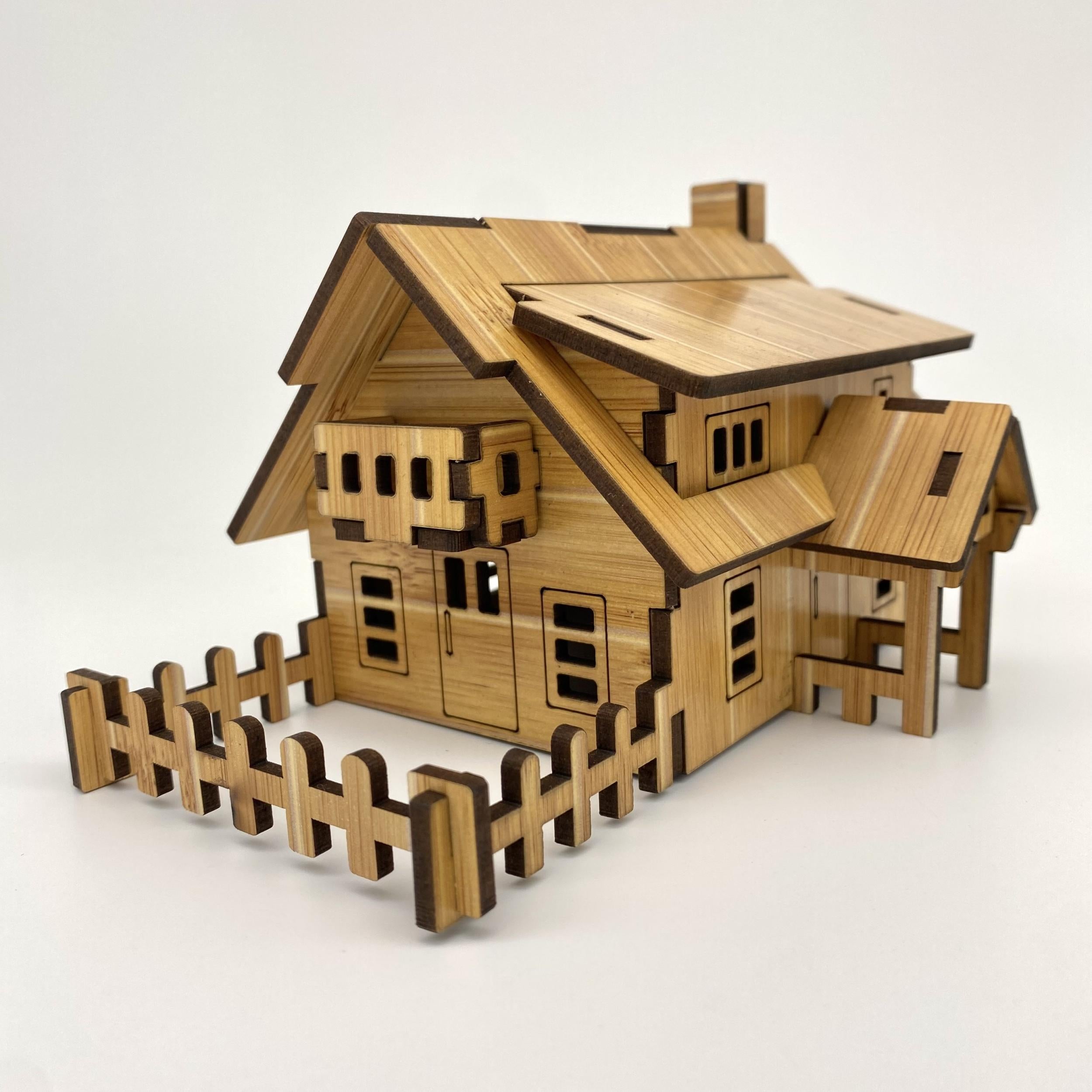 Wooden 3D Puzzle Building Blocks La Ferme DIY Model Kit Brain Teaser Puzzles