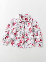 Girls Floral Lapel Shirt Elastic Cotton Top