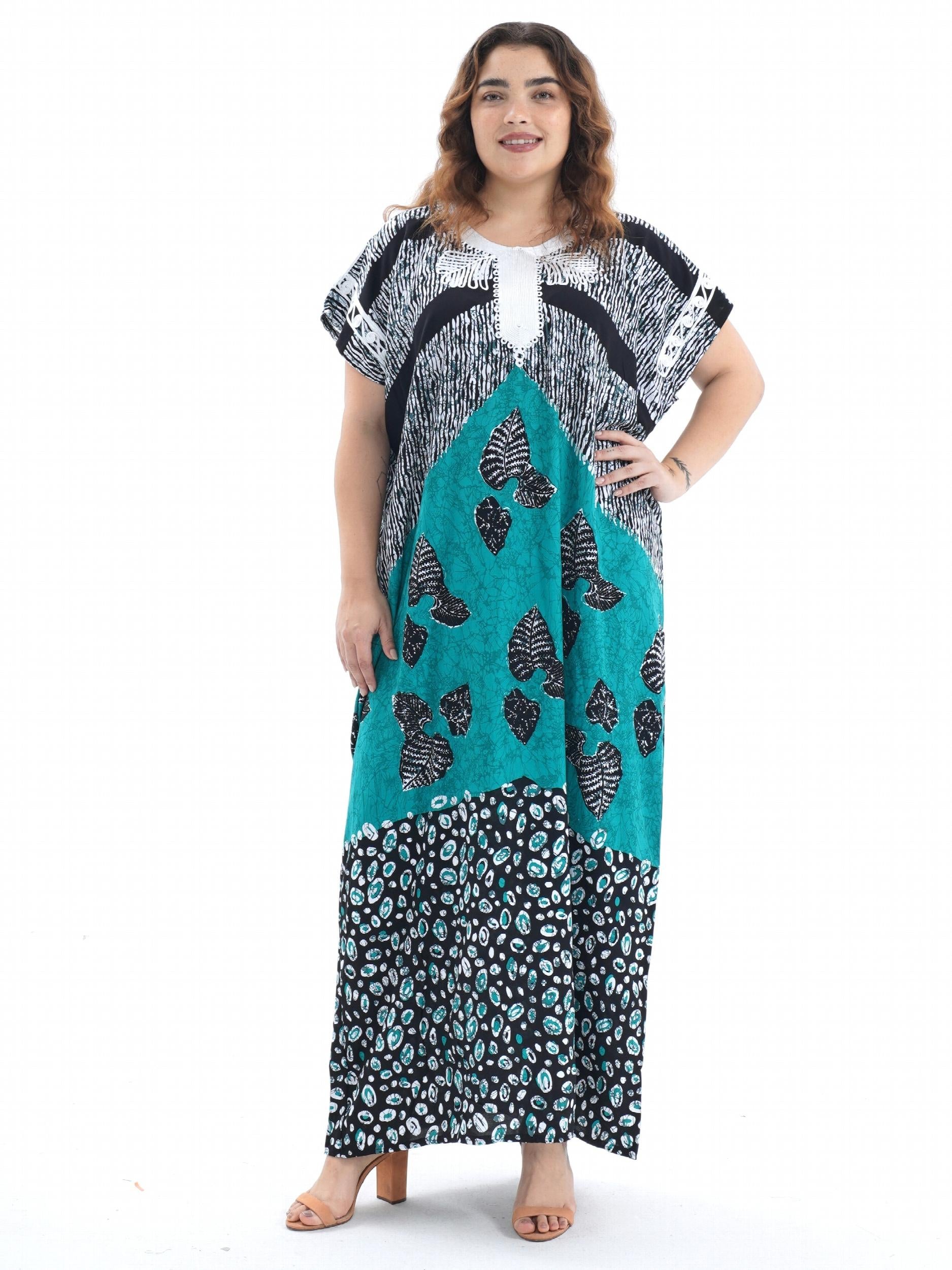Kaftan Dress Set Graphic Print Contrast Lace Hijab 2pcs S