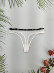 4pcs Polka Dot Mesh Thongs Breathable Comfy Letter Tape Intimates Panties