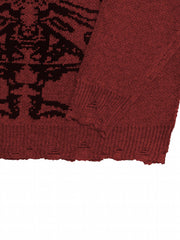 Goth Skeleton Print Ripped Sweater