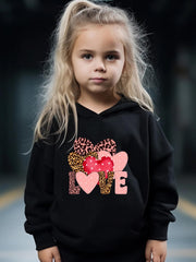 Love Pattern Long Sleeve Hooded Sweatshirt Girls Comfy Hoodies