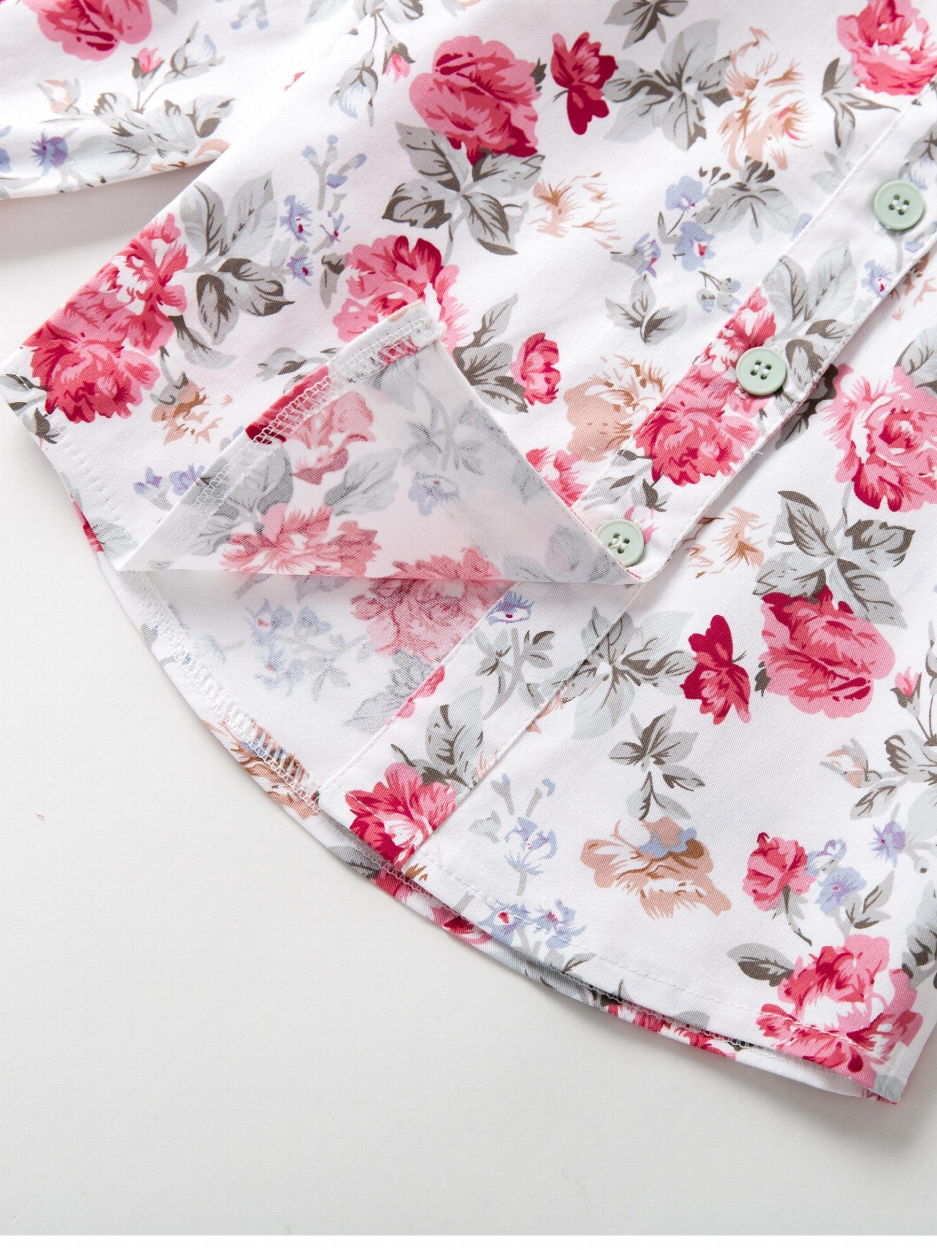 Girls Floral Lapel Shirt Elastic Cotton Top