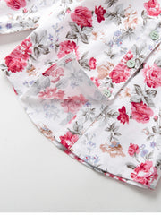 Girls Floral Lapel Shirt Elastic Cotton Top