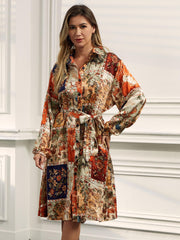 Colorblock Painting Print Shirt Dress With Belt