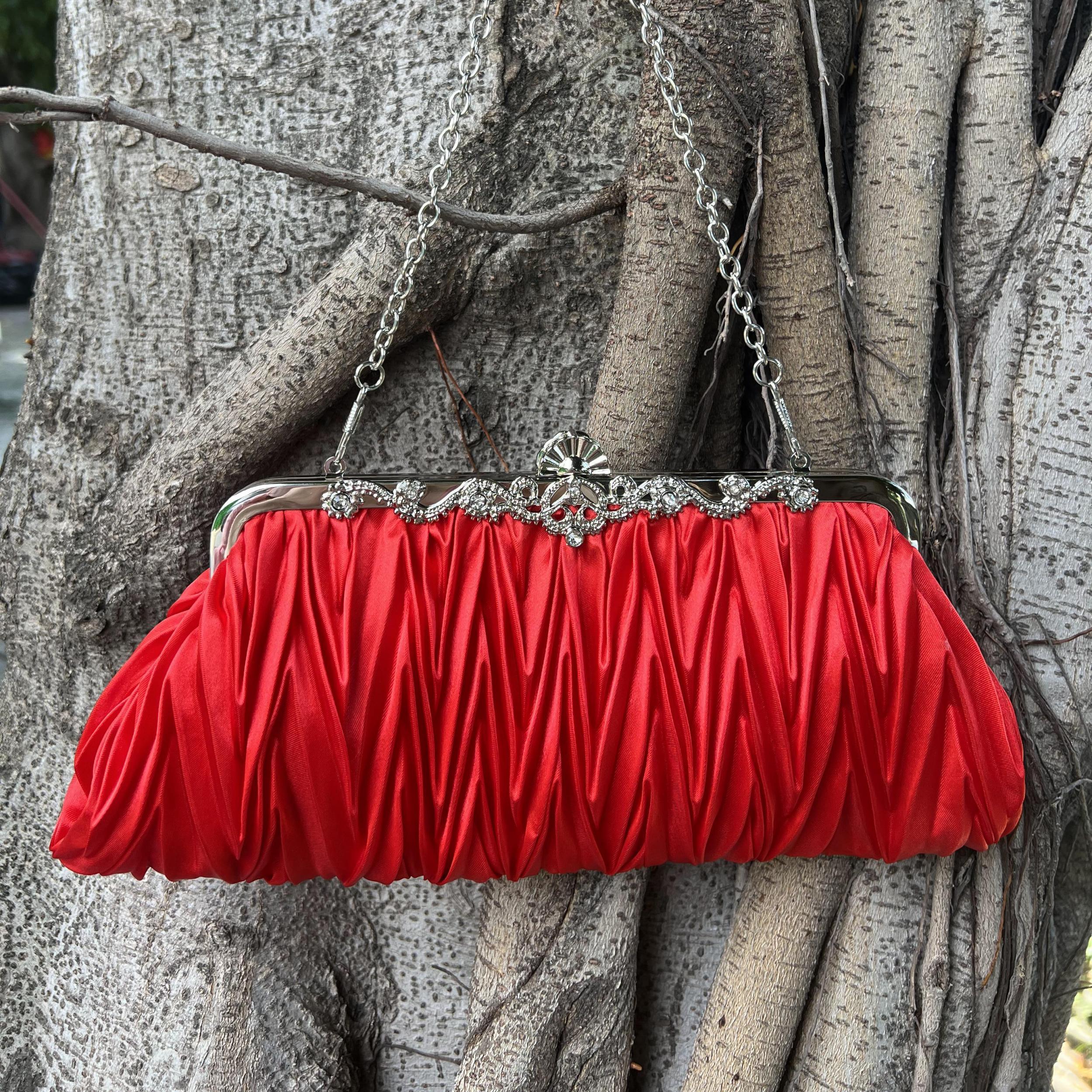 Pleated Frame Metal Chain Banquet Bag Kiss Lock Bridal Wedding Handbag