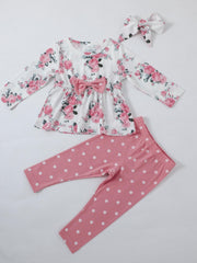 Baby Girls Floral Print Top & Pants Set For Spring And Autumn
