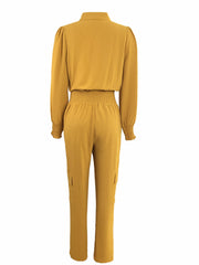 Casual Two piece Set Button Front Long Sleeve Tops & High Waist Pants