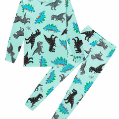 Boys Dinosaur Print Pajamas Set Cozy Long Sleeve Homewear
