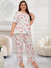 Tulip Print Short Sleeve Tee & Pants Pajamas Set