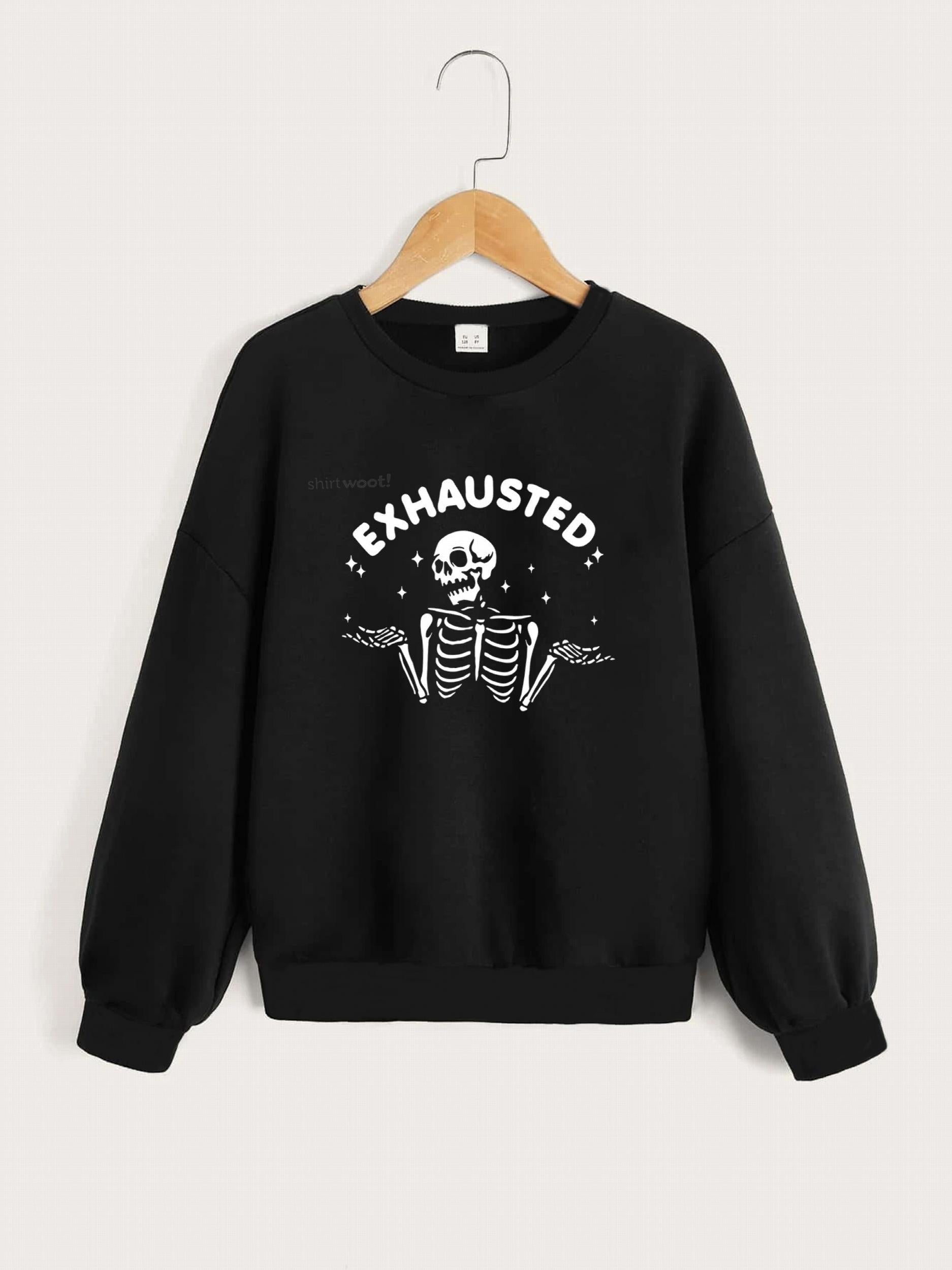 Fun Exhausted Skeleton Graphics Pullovers For Girls