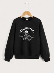 Fun Exhausted Skeleton Graphics Pullovers For Girls