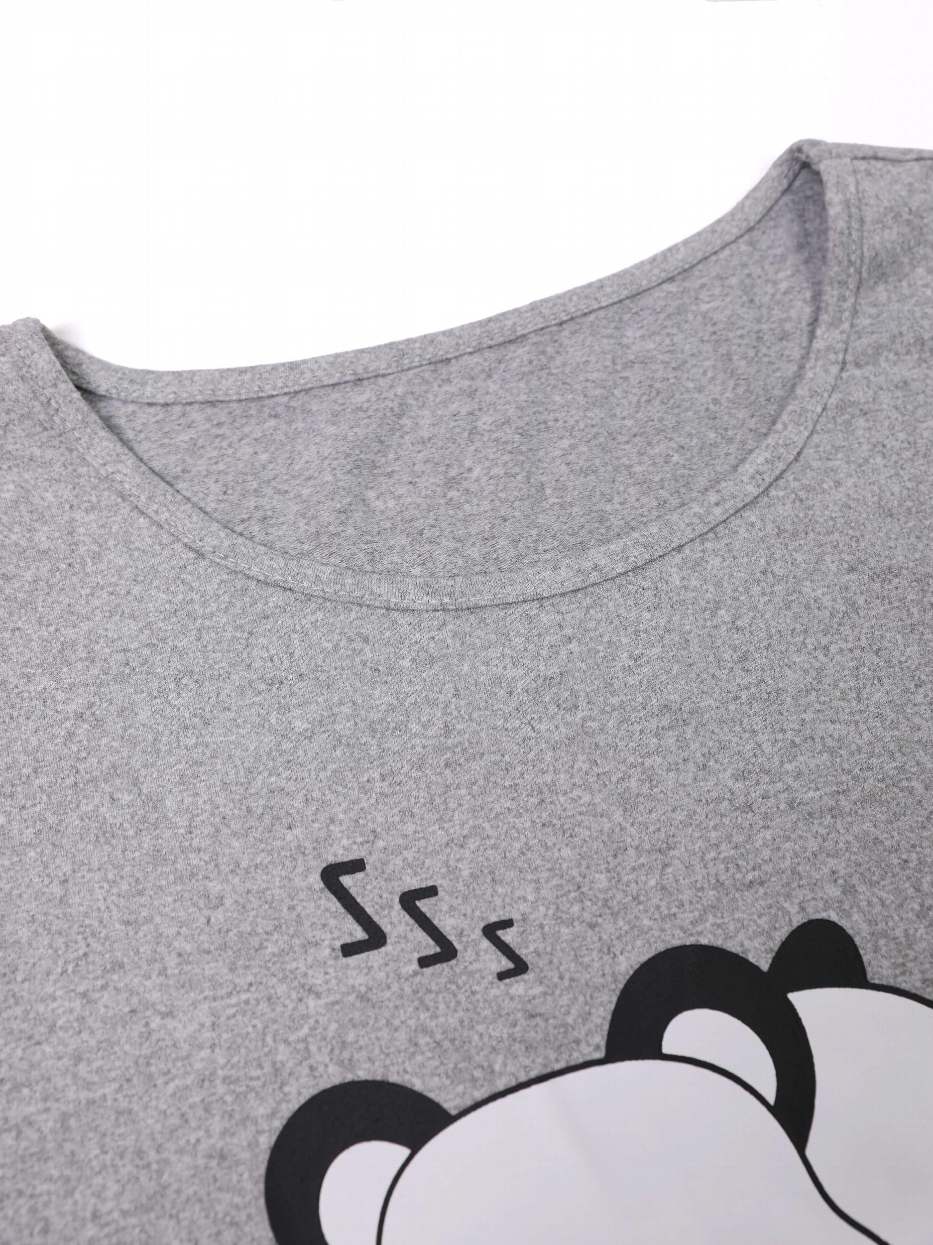 Panda Print Lounge Set Short Sleeve Crew Neck Top & Shorts & Pants
