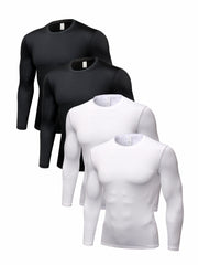 4 Pcs Men's Comfy Sports Compression T-shirts for Fitness Activities