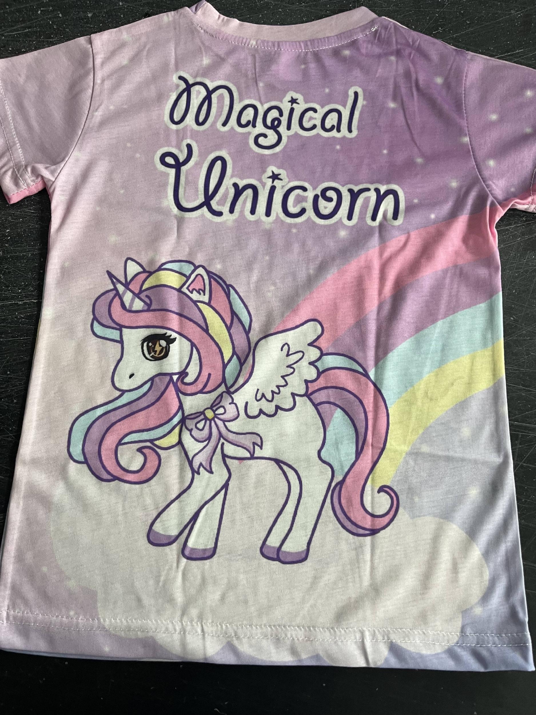 Girl's Rainbow & Pony T Shirt Short Sleeve Tee for Summer Fun